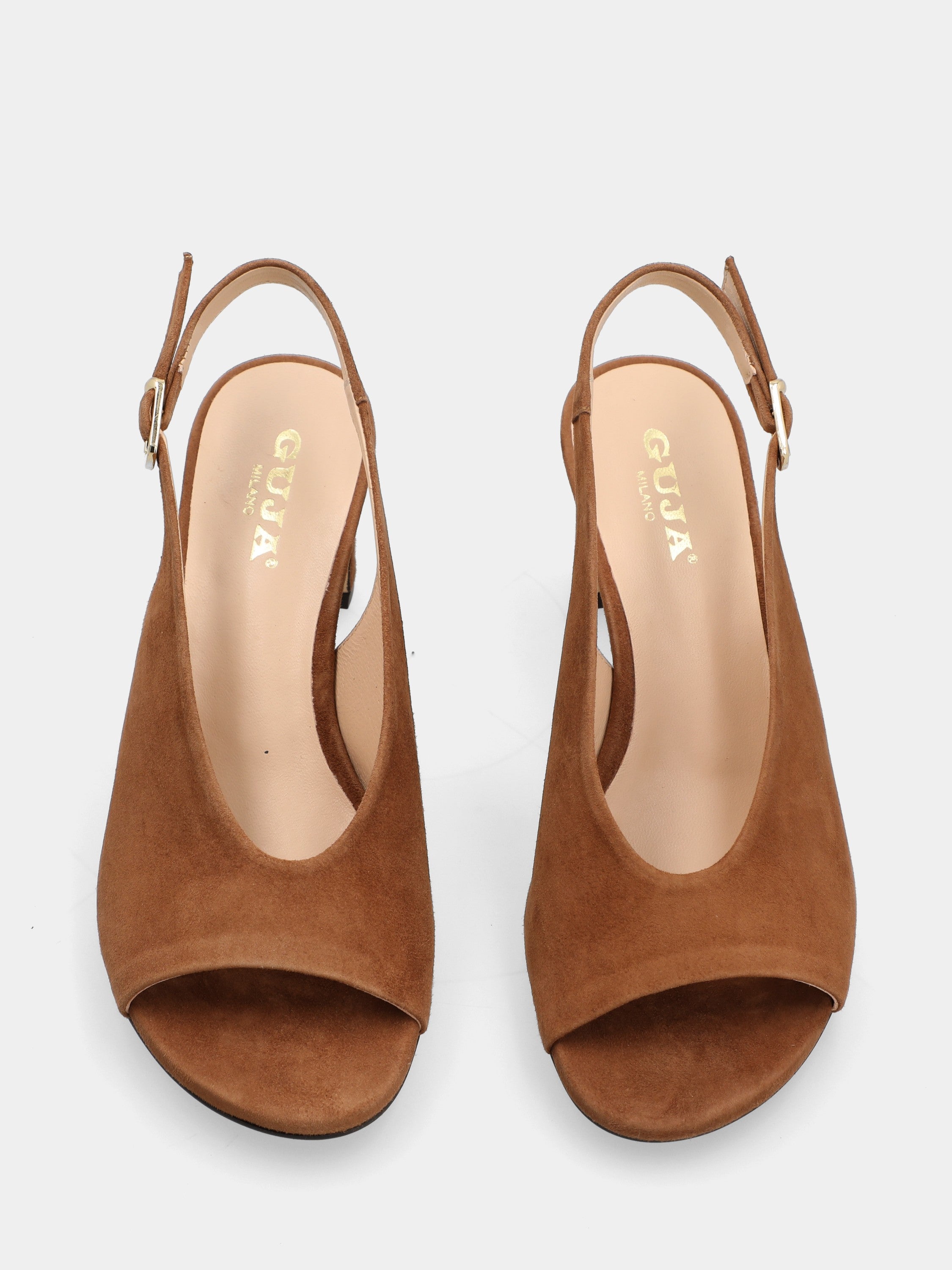 Leather-colored suede slingback sandal with kitten heel