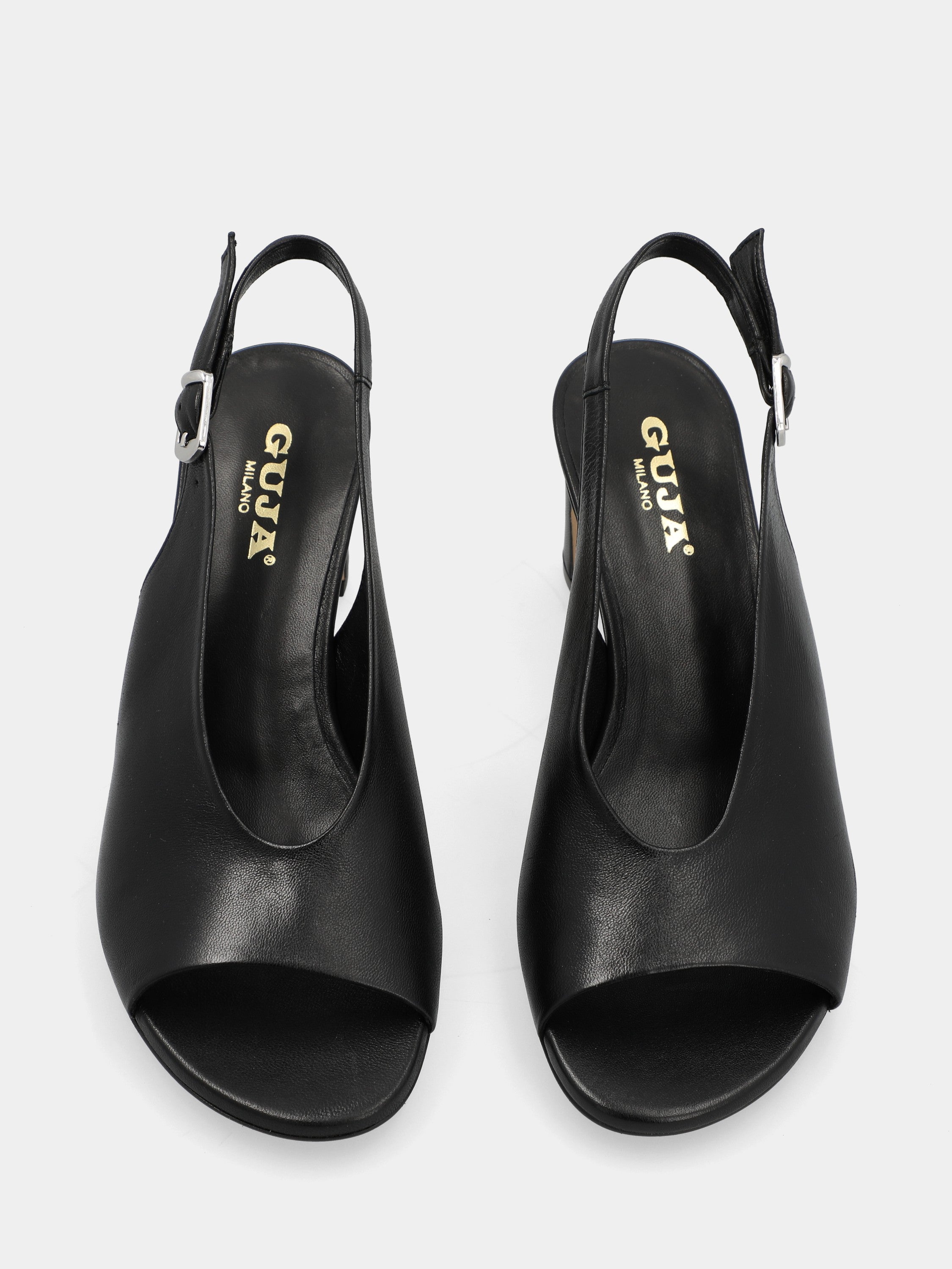 Sandalo slingback in verlux nero con tacco a coda