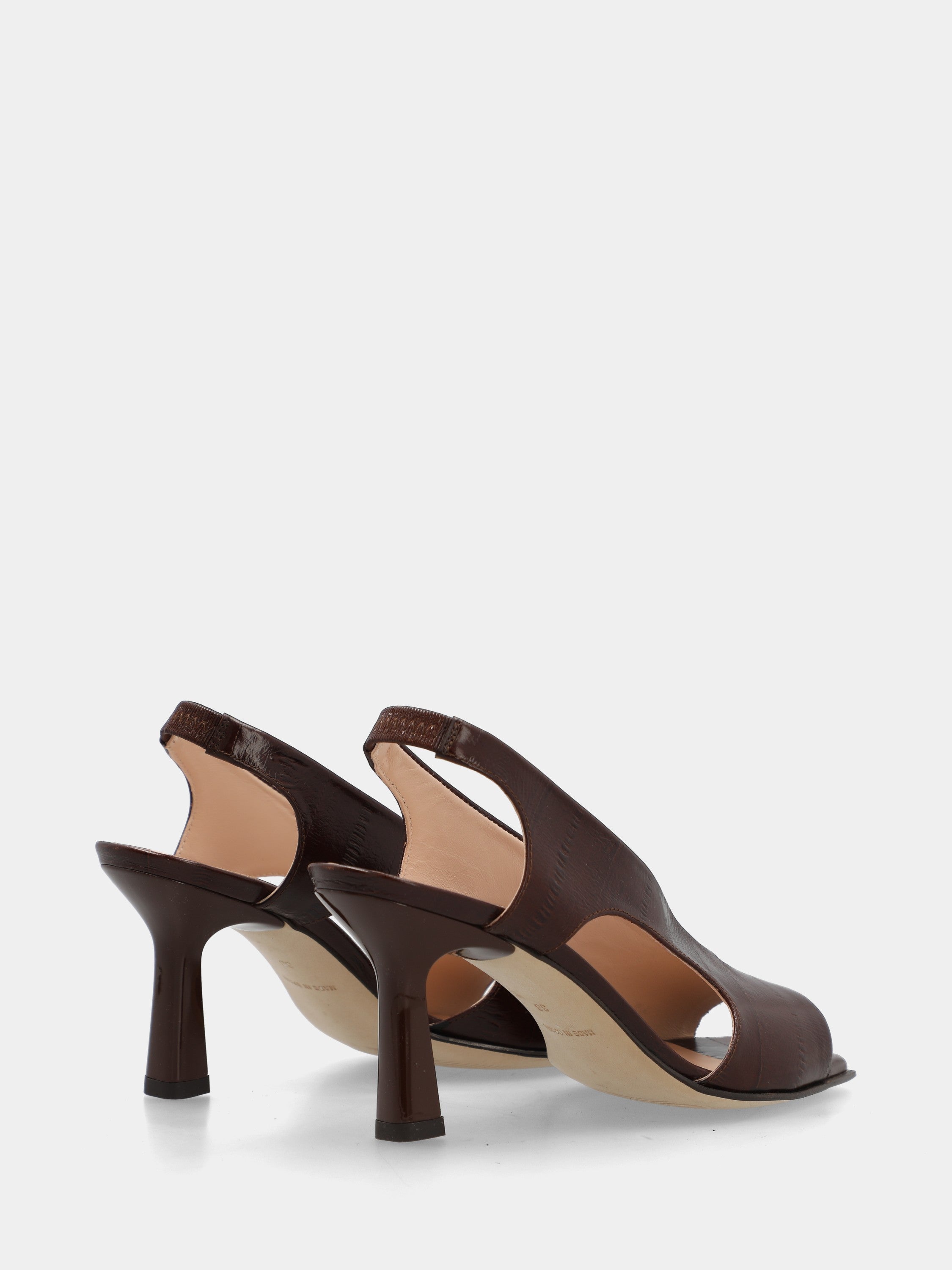 Sandalo slingback in vitello stampato anguilla testa di moro con tacco a coda