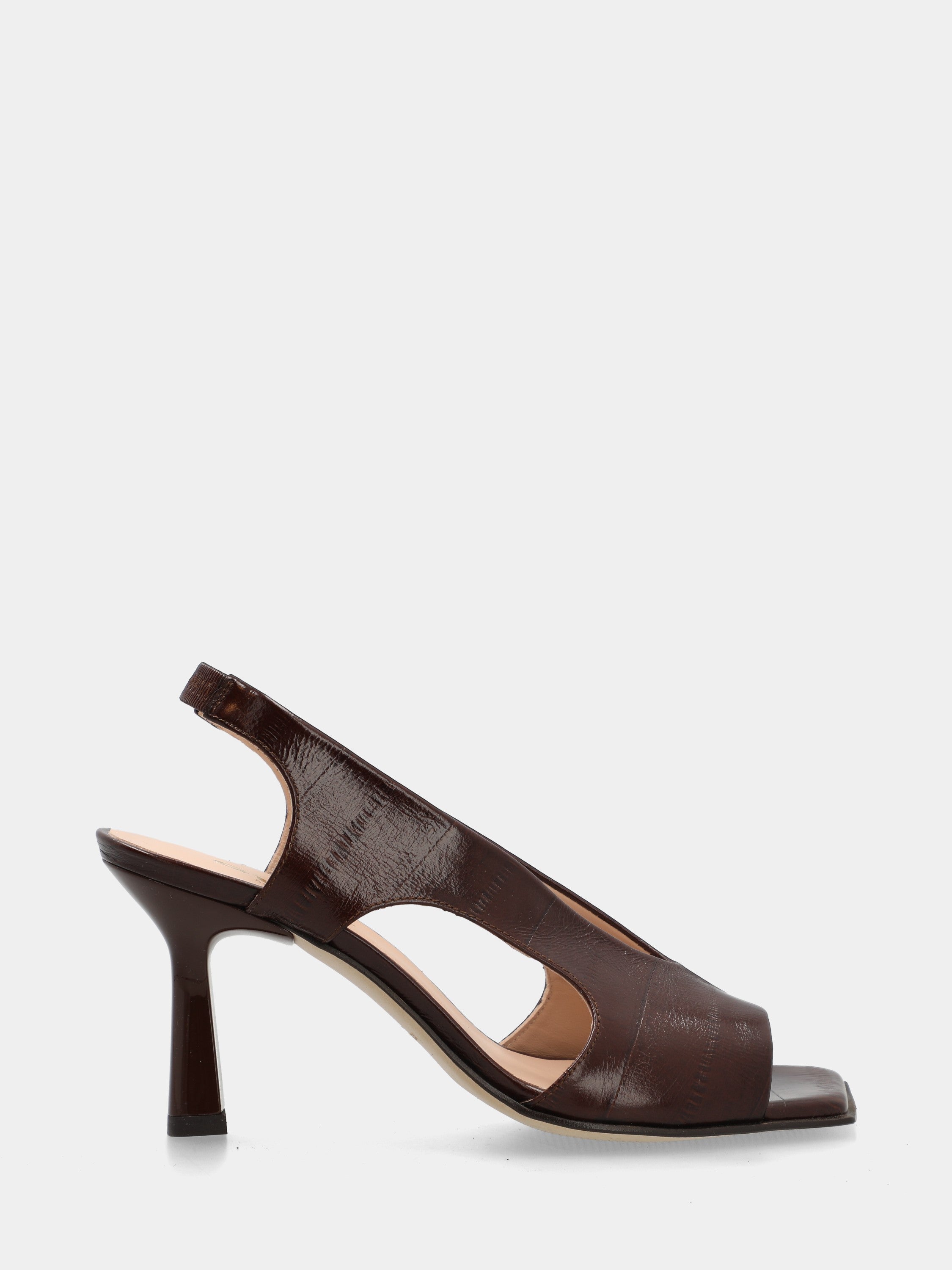 Sandalo slingback in vitello stampato anguilla testa di moro con tacco a coda