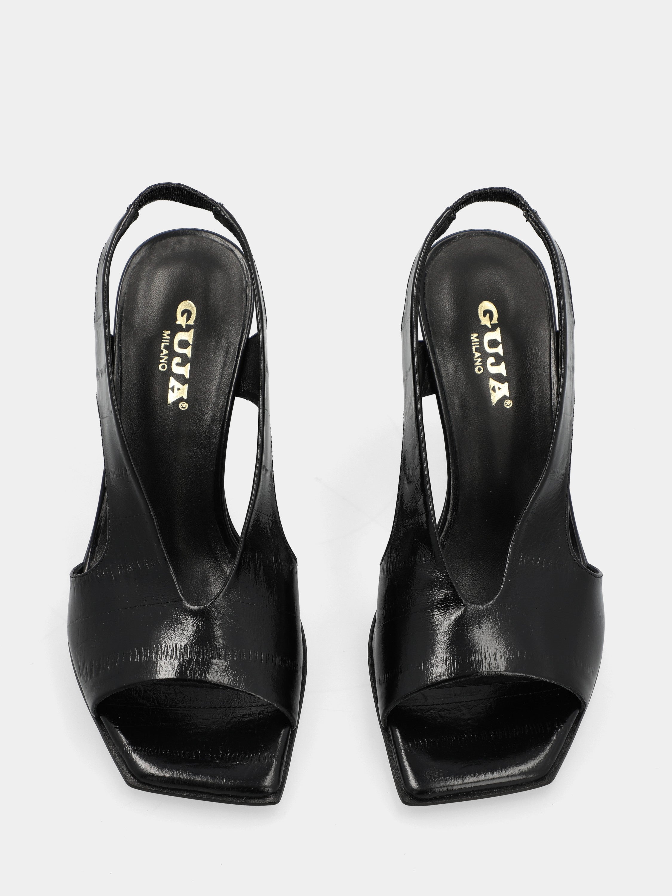 Sandale slingback en veau imprimé anguille noire avec talon aiguille