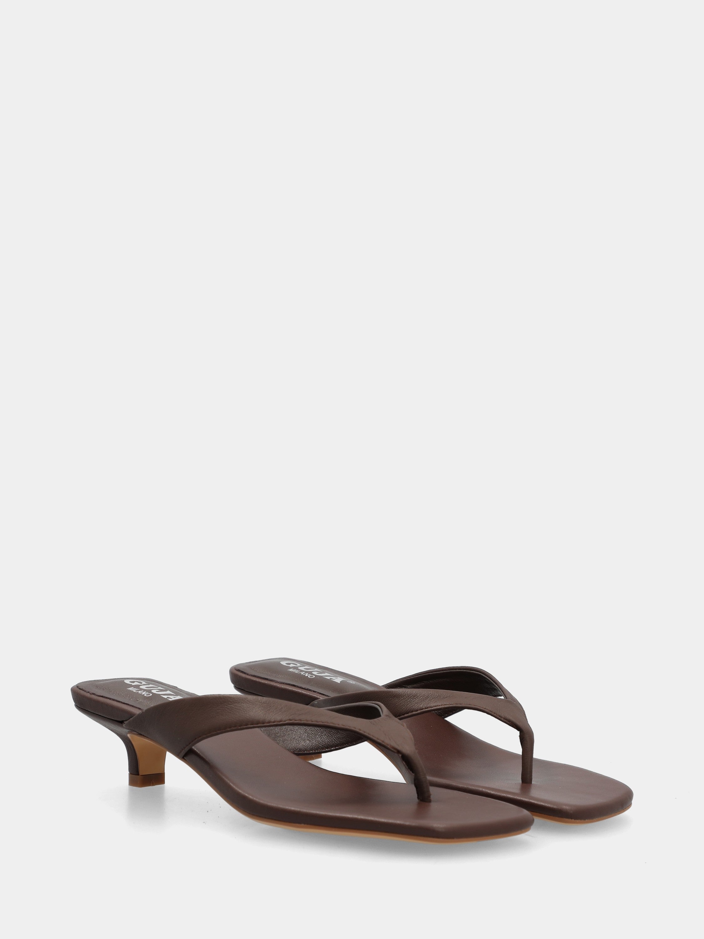 Brown calfskin thong sandal with cup heel