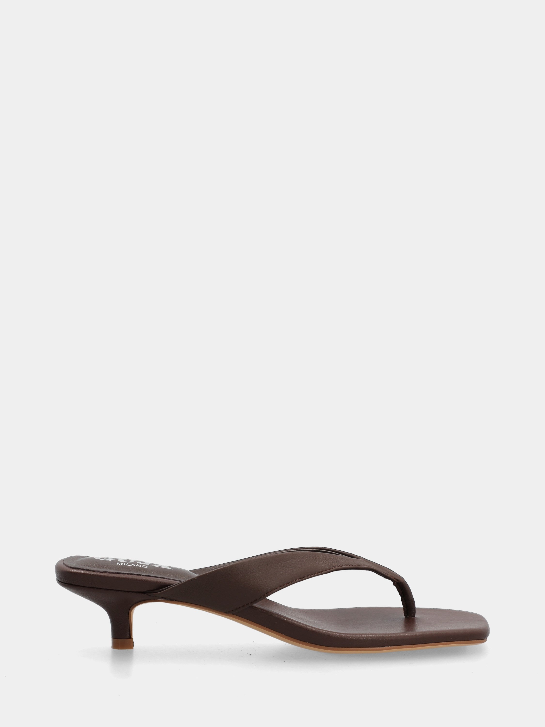 Brown calfskin thong sandal with cup heel