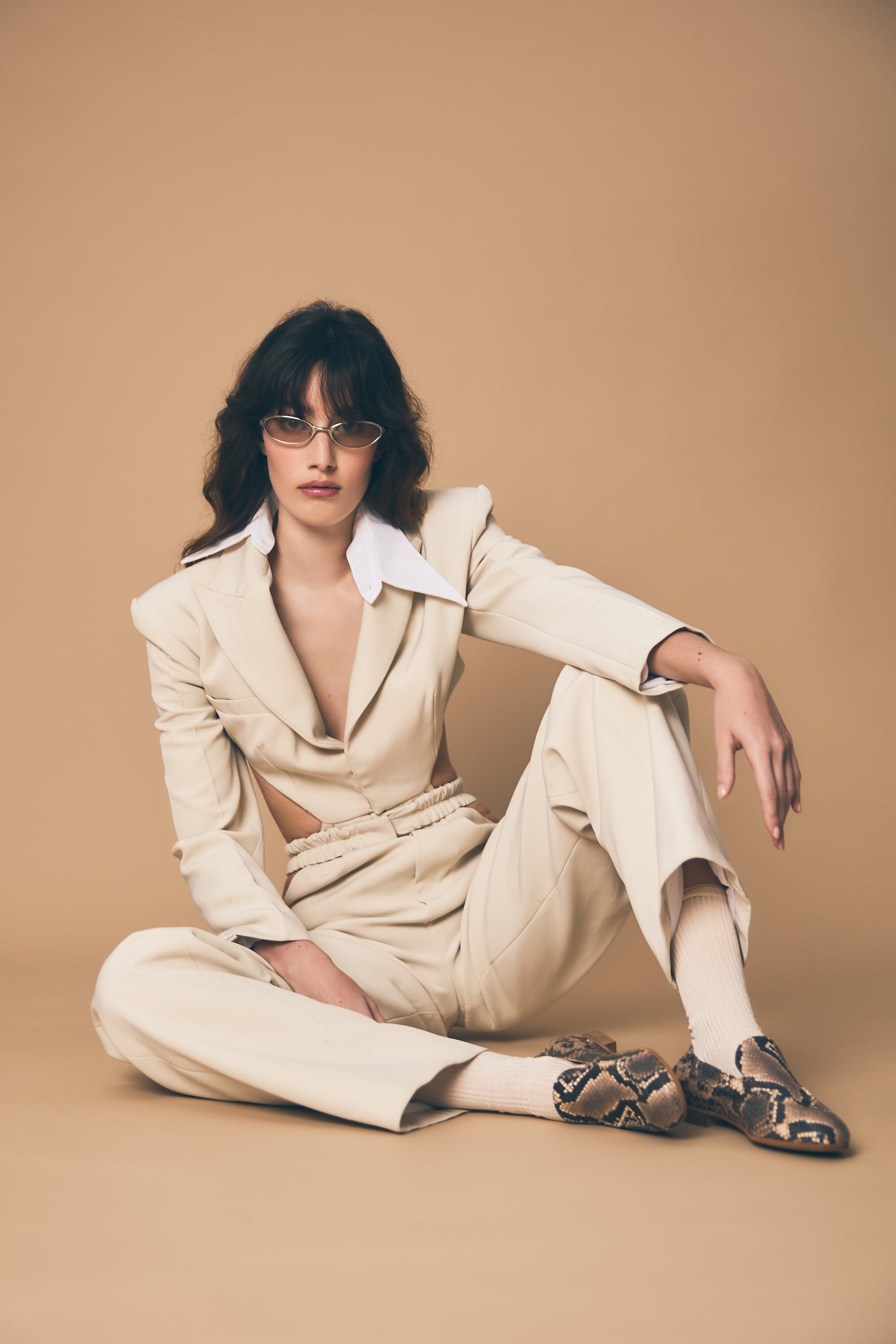 Beige embossed python calfskin loafer