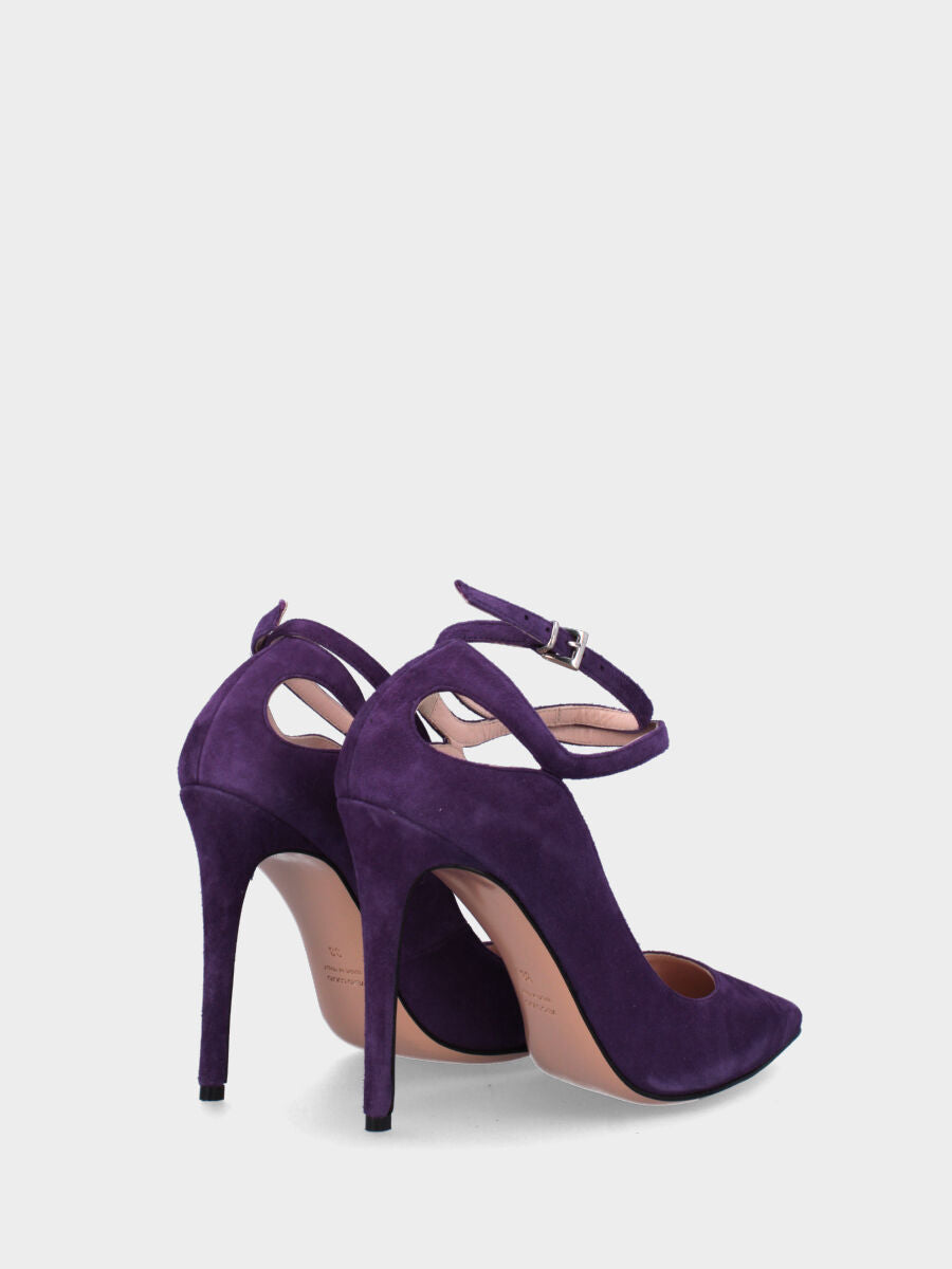 Décolleté viola in pelle con cinturino incrociato alla caviglia