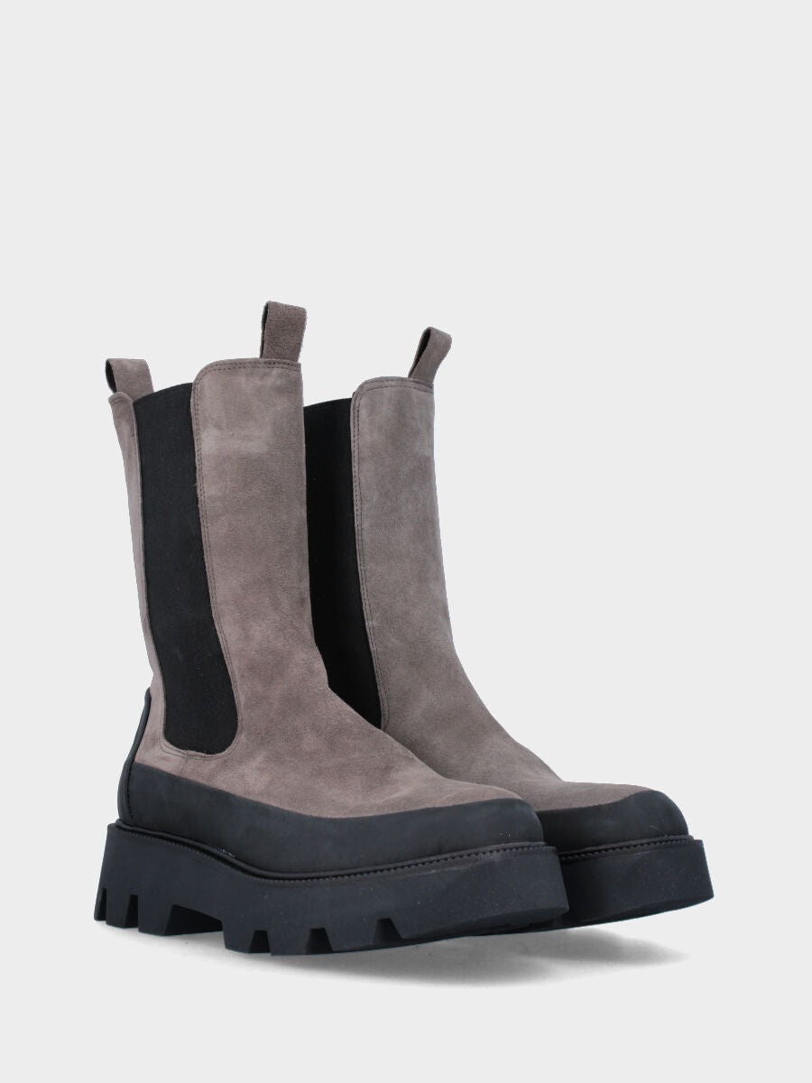 Stivaletto grigio in pelle con fascia in gomma