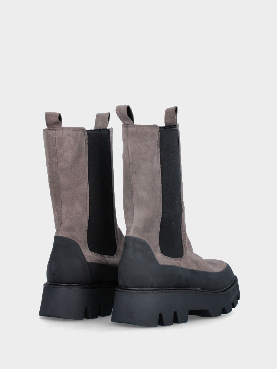 Stivaletto grigio in pelle con fascia in gomma