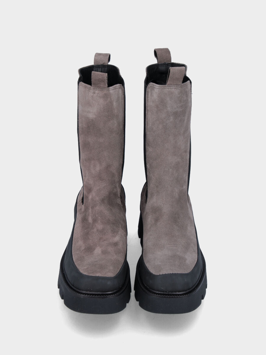 Stivaletto grigio in pelle con fascia in gomma
