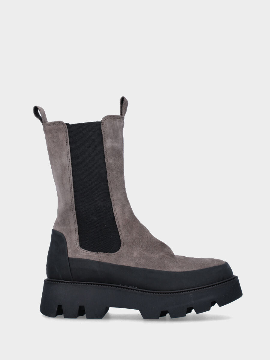 Stivaletto grigio in pelle con fascia in gomma
