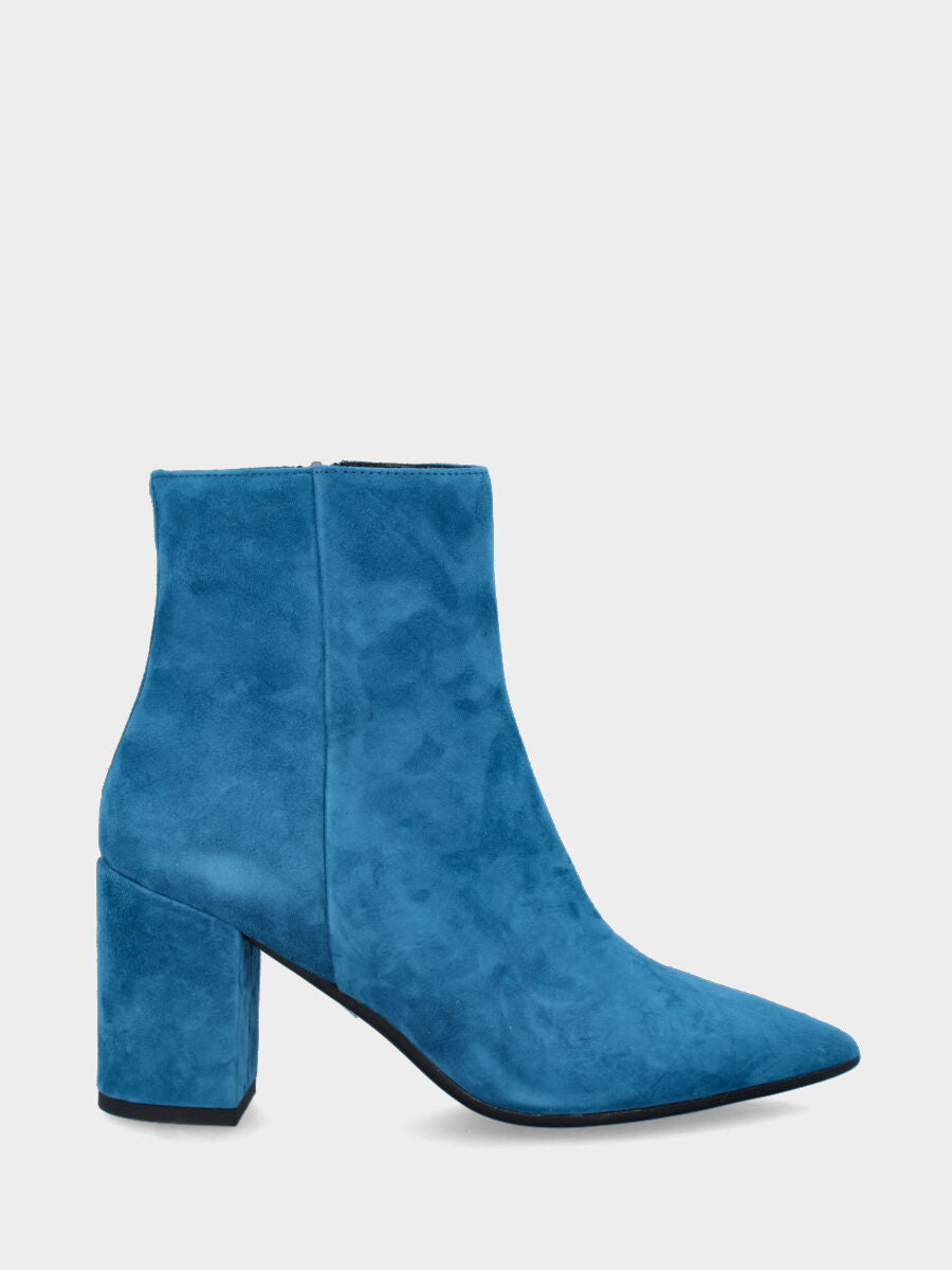 Stivaletto blu in pelle con punta sfilata e tacco foderato