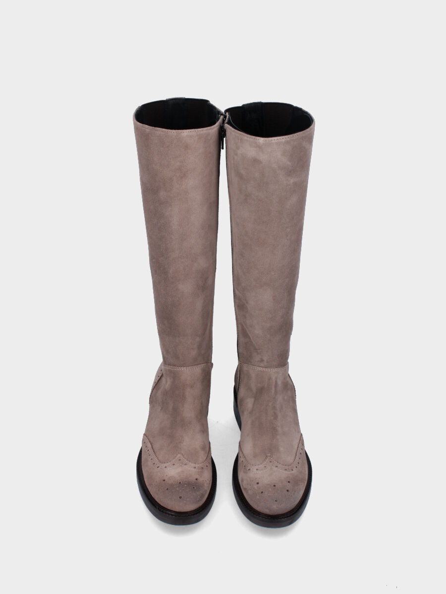 Stivale beige in pelle con inserti elasticizzati
