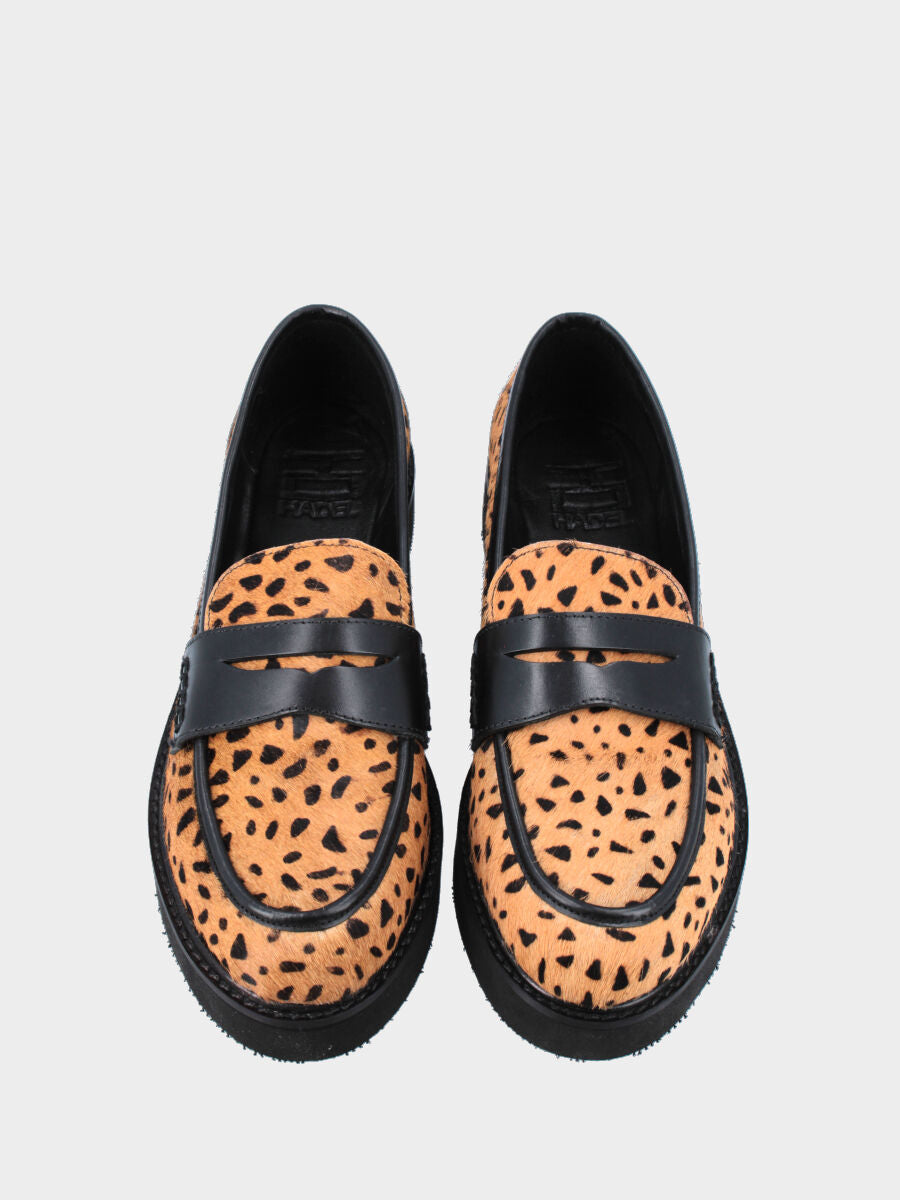 Animal print leather moccasin with contrasting details