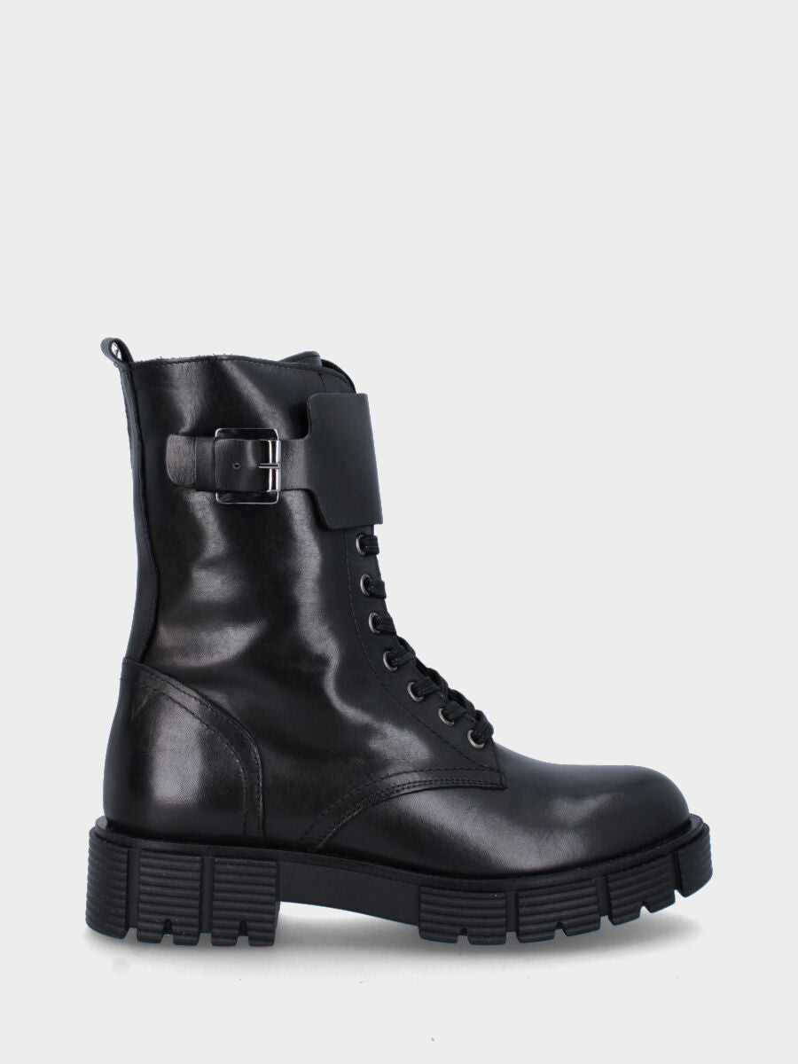 Boot de combat noir en cuir avec rabat frontal