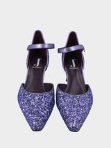 Décolleté viola in pelle con glitter