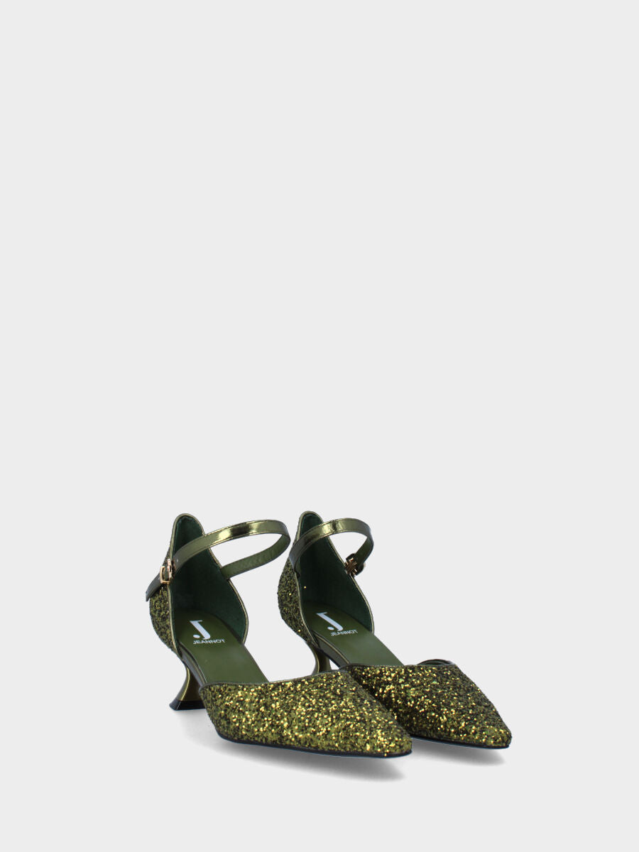 Décolleté verde in pelle con glitter