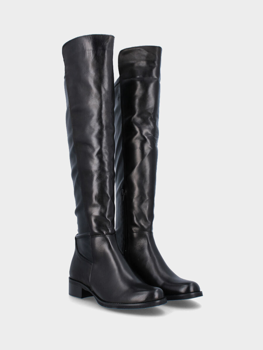 Stivale nero in pelle con retro elasticizzato