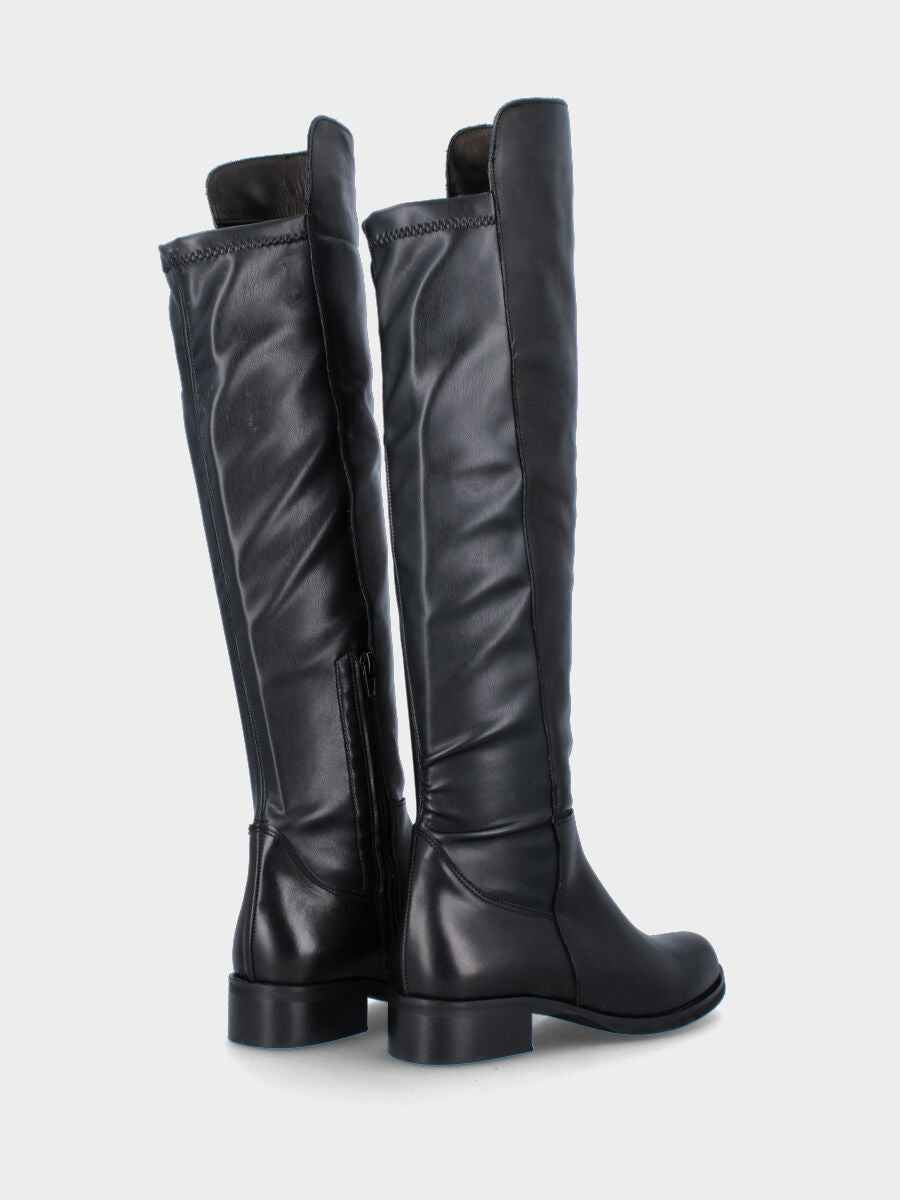 Stivale nero in pelle con retro elasticizzato