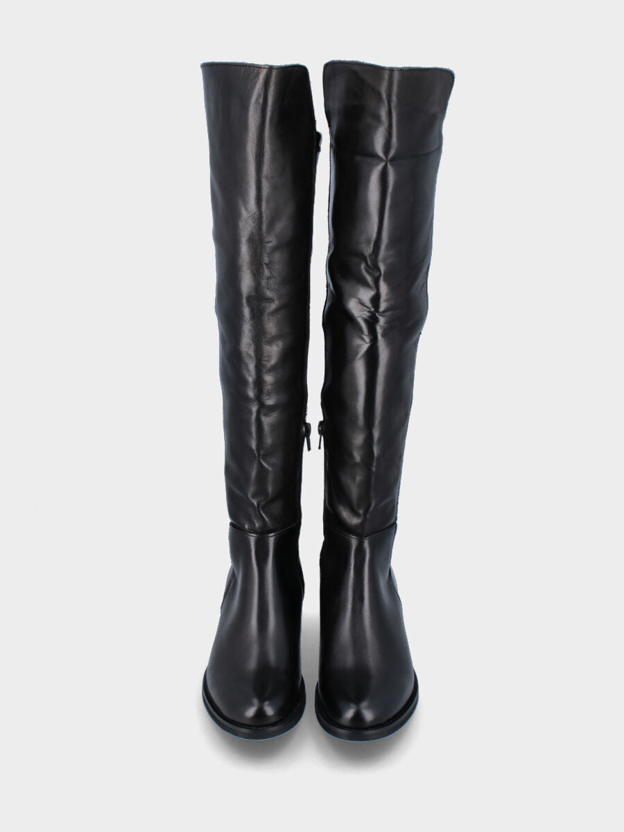Stivale nero in pelle con retro elasticizzato