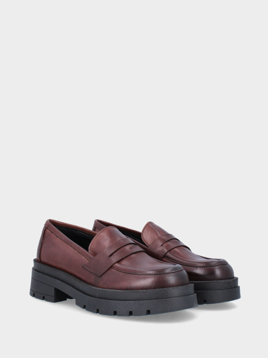 mocassino tacco 30mm, punta tonda, suola combat monblocco in gomma con plateau di 20mm e fondo carrarmato