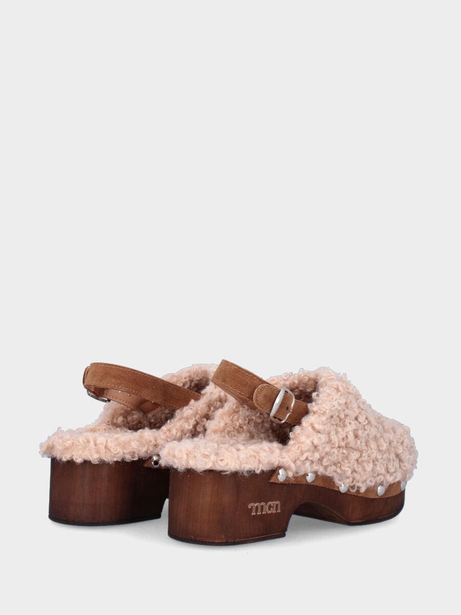 Beige fabric clog with strap