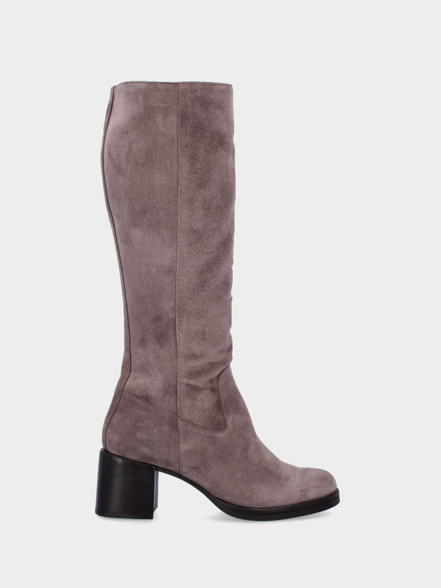 Stivale beige in pelle con inserto elasticizzato