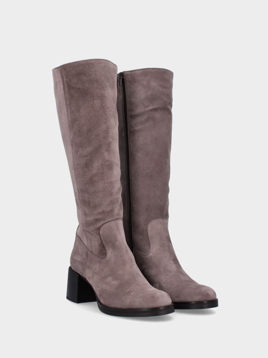 Stivale beige in pelle con inserto elasticizzato