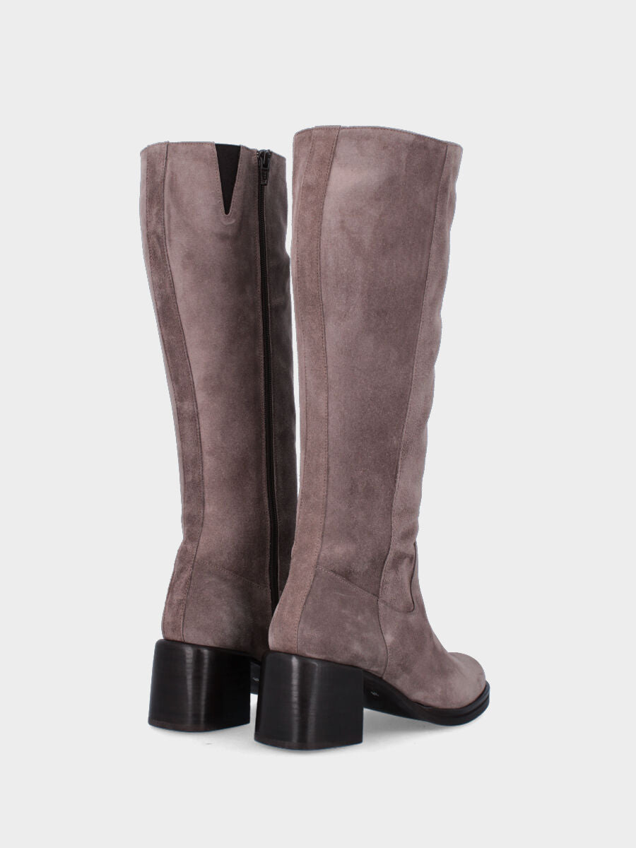 Stivale beige in pelle con inserto elasticizzato