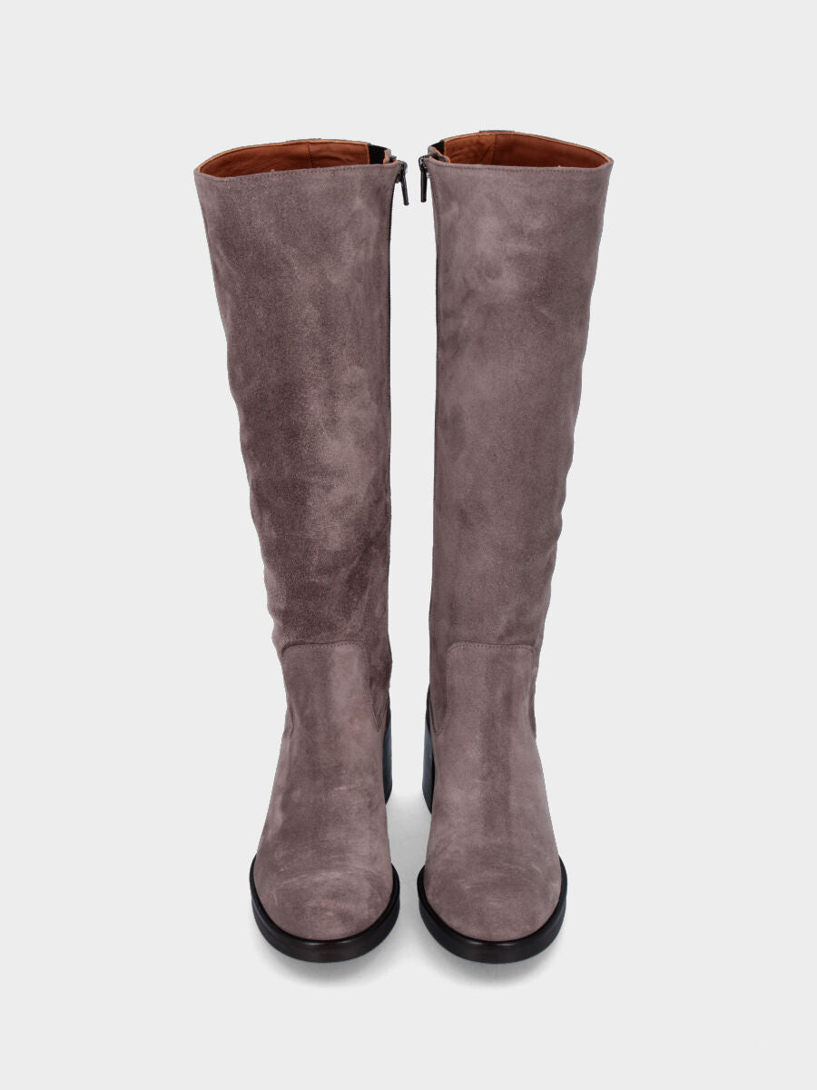 Stivale beige in pelle con inserto elasticizzato