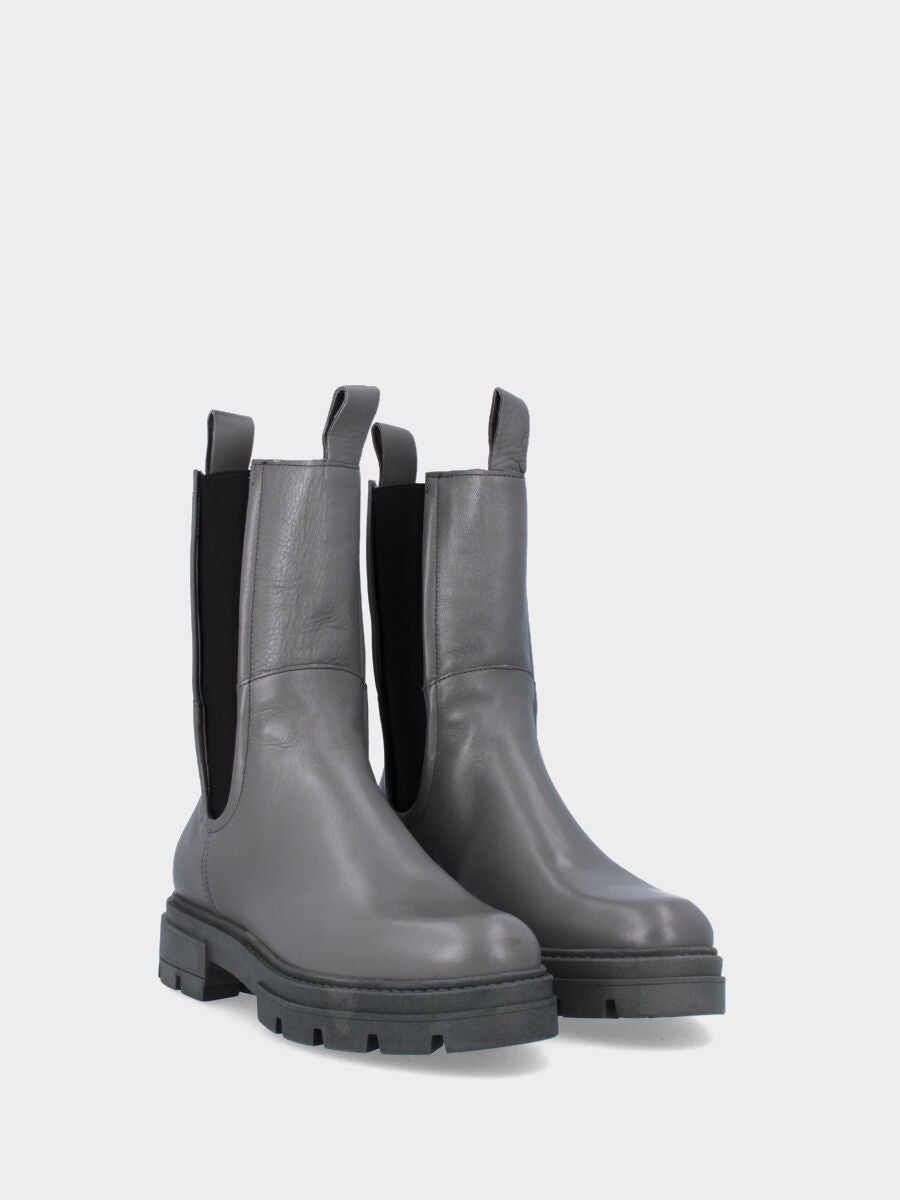 Grauer Leder-Stiefelette mit gezackter Sohle