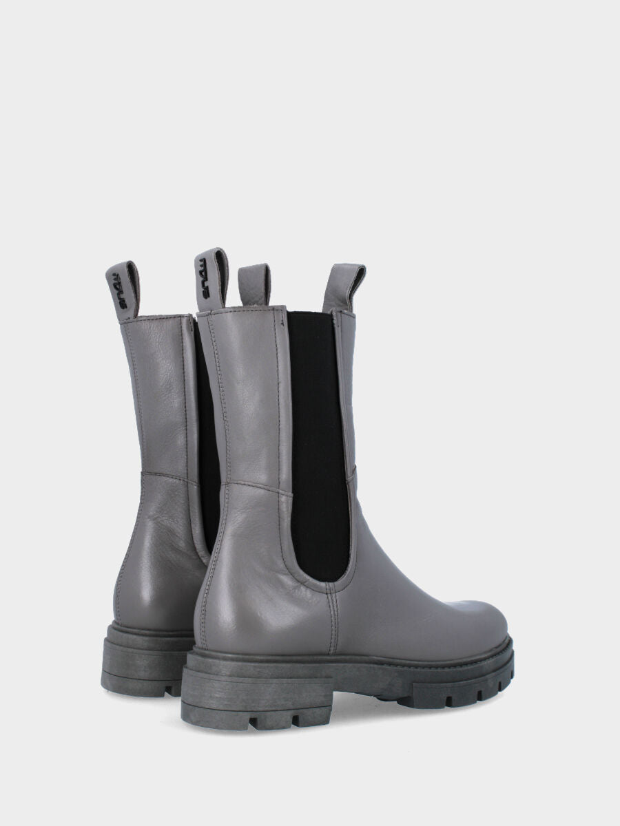 Grauer Leder-Stiefelette mit gezackter Sohle