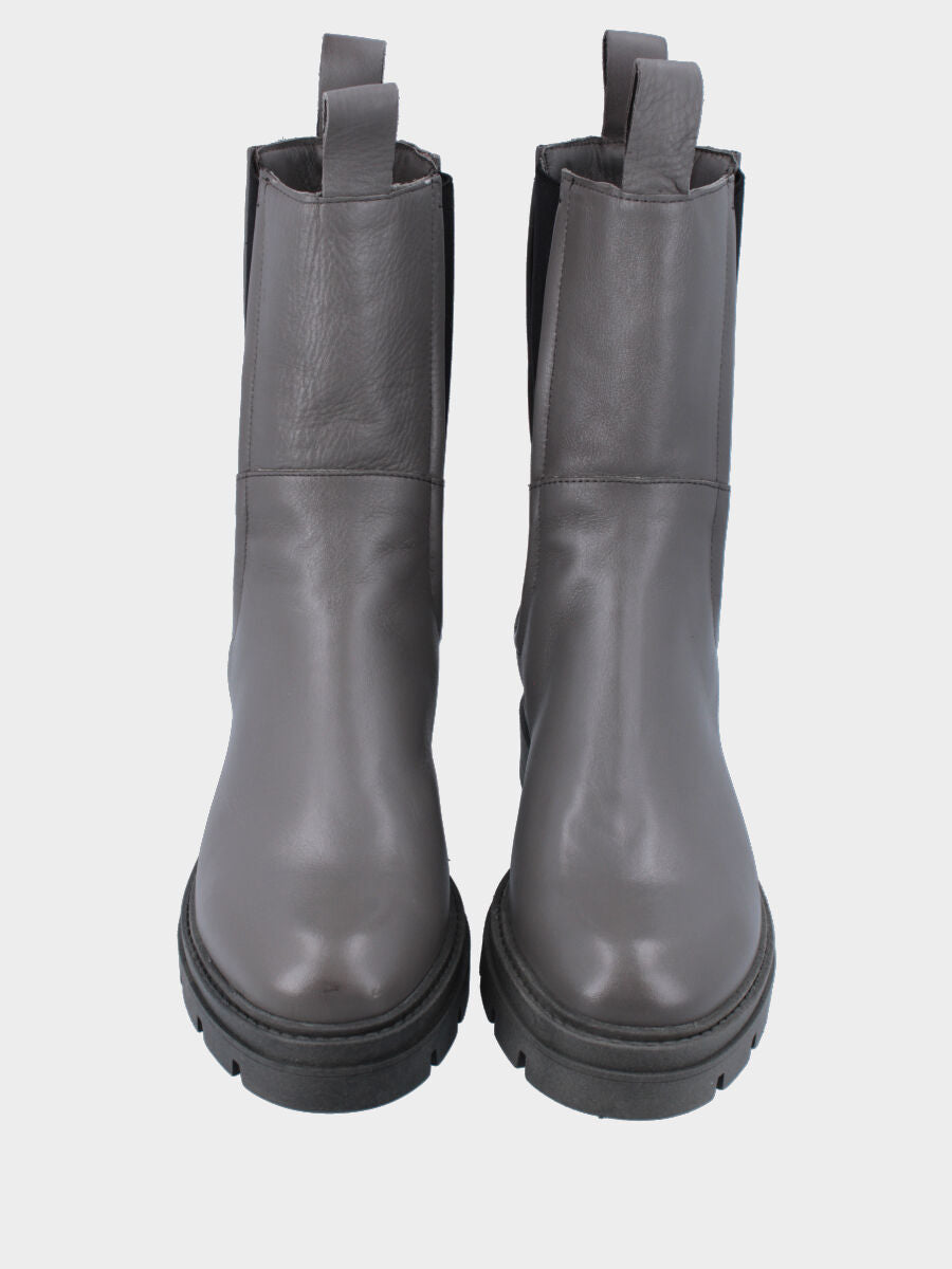 Grauer Leder-Stiefelette mit gezackter Sohle