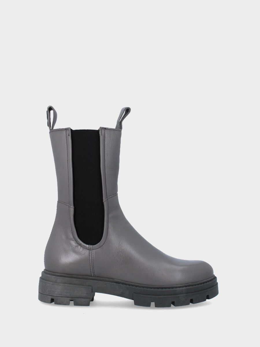 Grauer Leder-Stiefelette mit gezackter Sohle