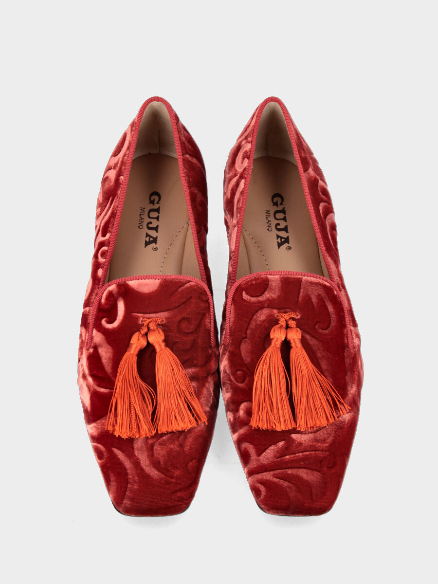 Sandalo monoblocco in vitello rosso con fascia ripiegata
