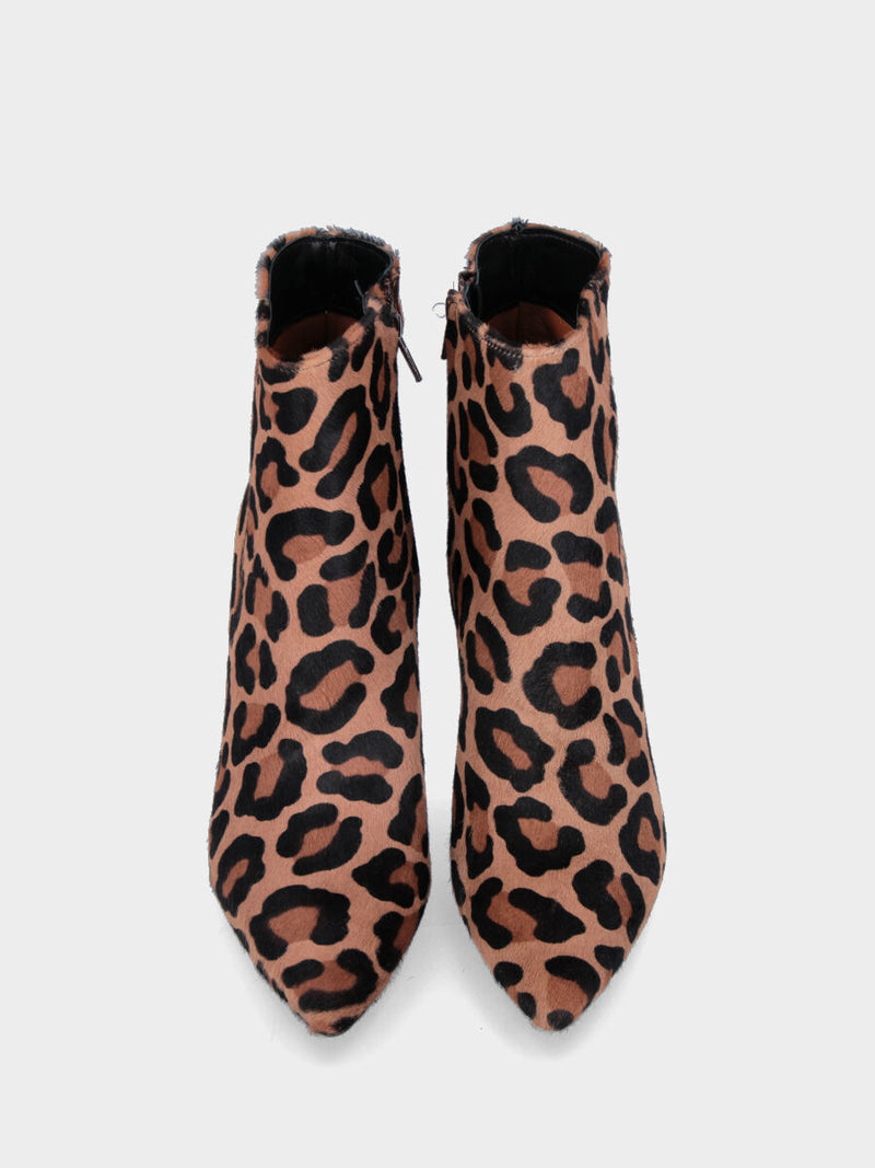 Stivaletto animalier in pelle con punta sfilata e tacco sottile