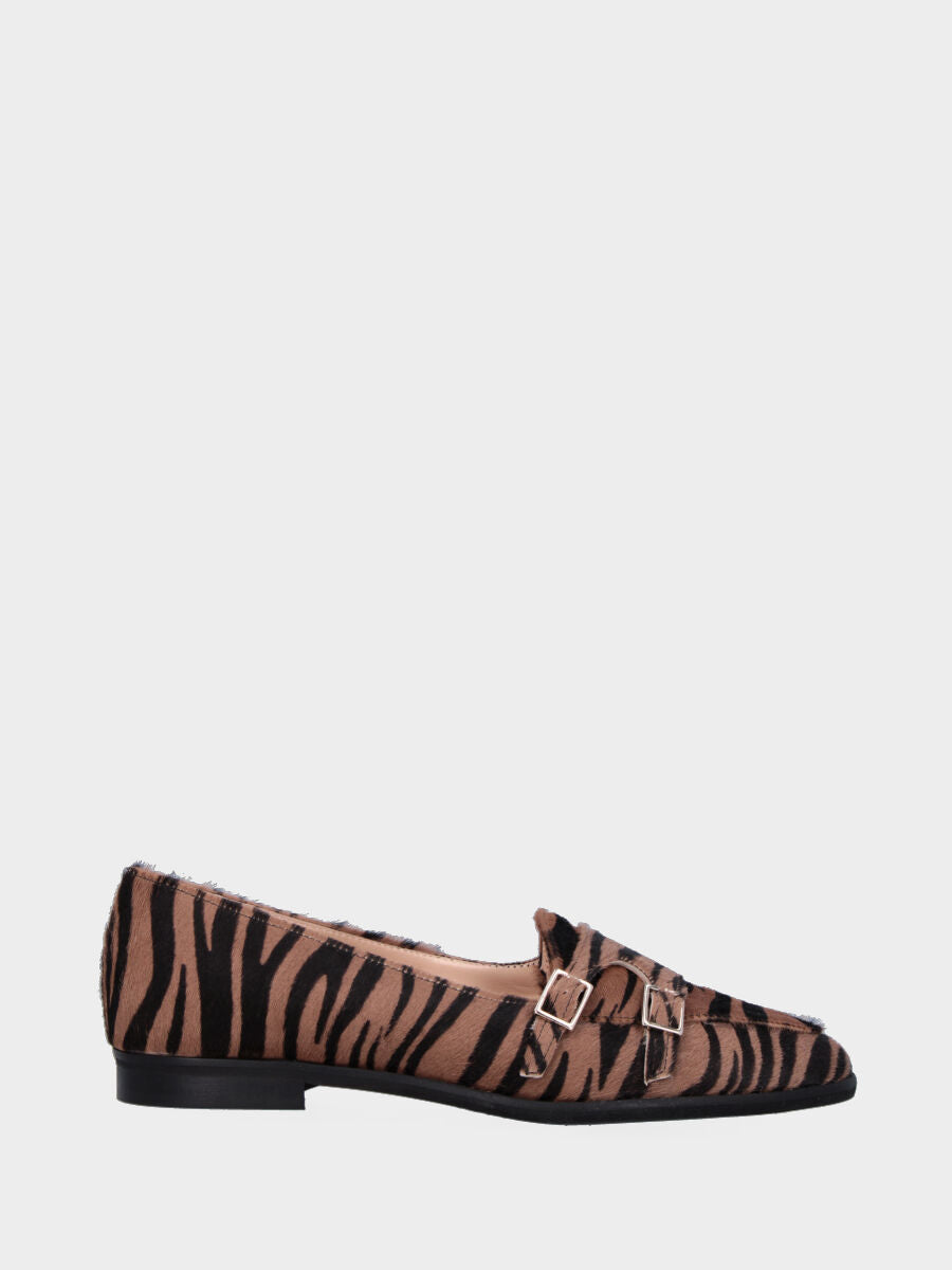Mocassino a stampa animalier in pelle con fibbie