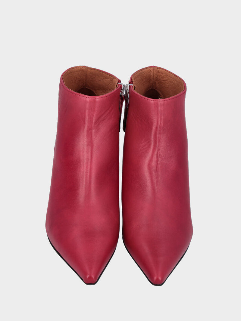 Stivaletto basso rosso in pelle con tacco sottile