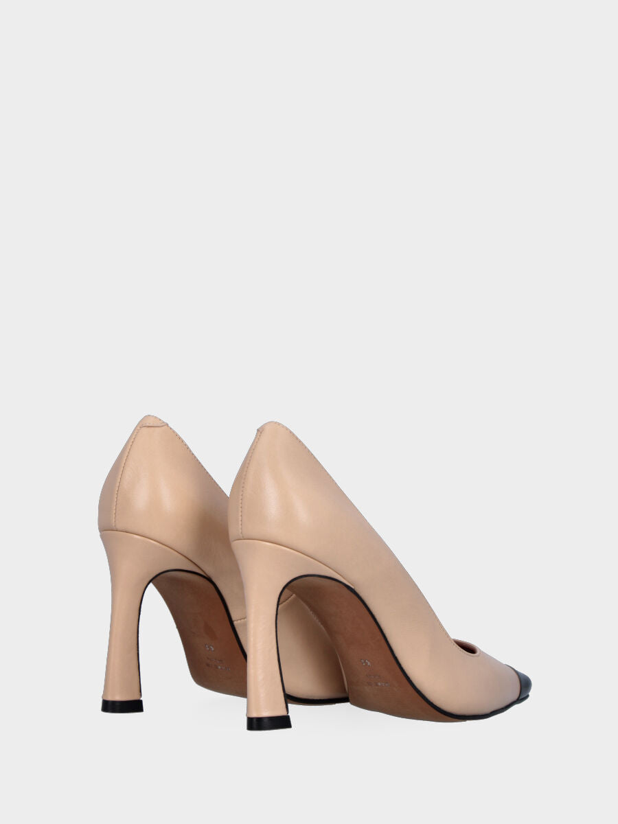 Escarpins beige en cuir avec embout noir