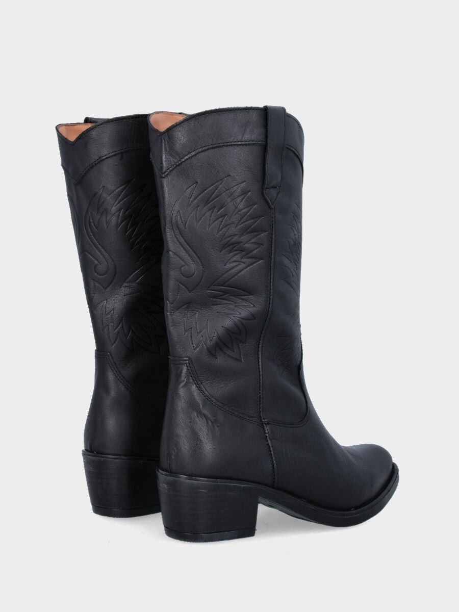Campero basse noire en cuir avec broderies d'ailes