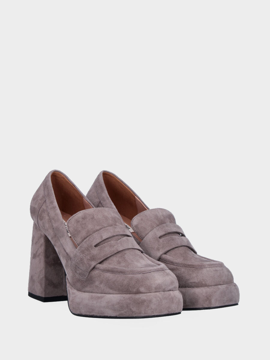 Mocassino grigio in pelle con plateau