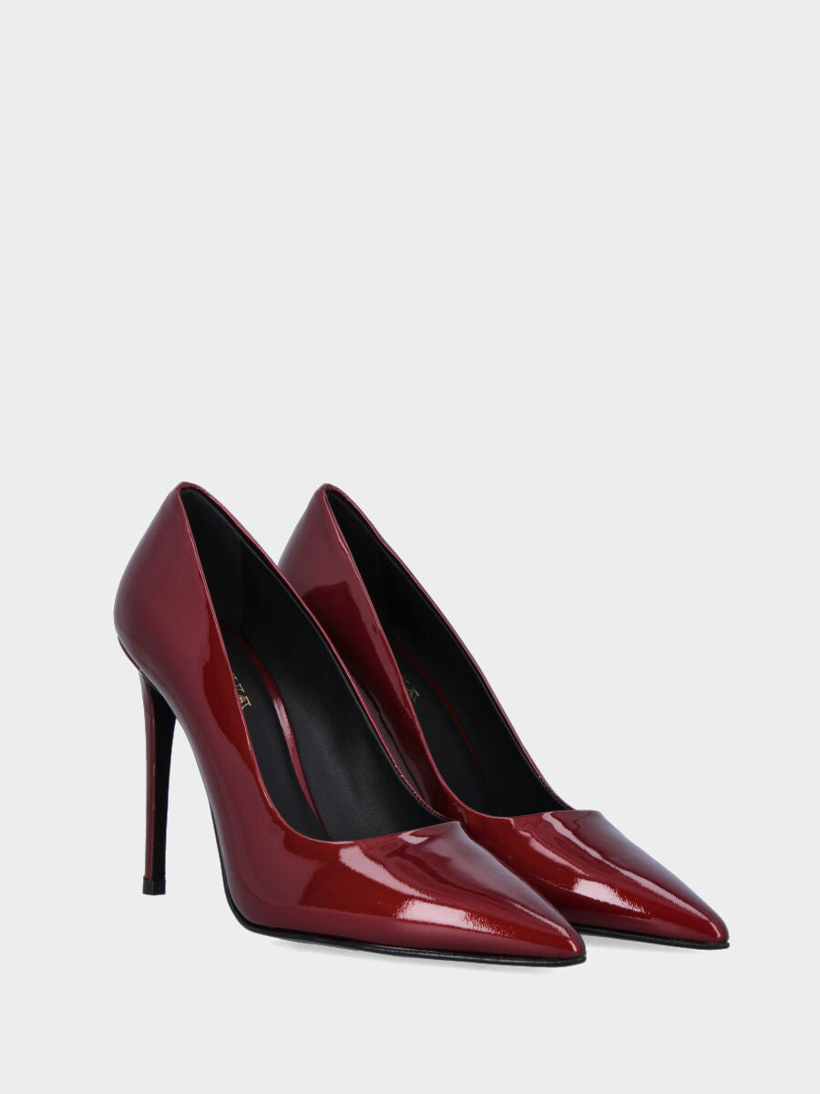 Décolleté rossa in vernice a punta sfilata tacco a stiletto