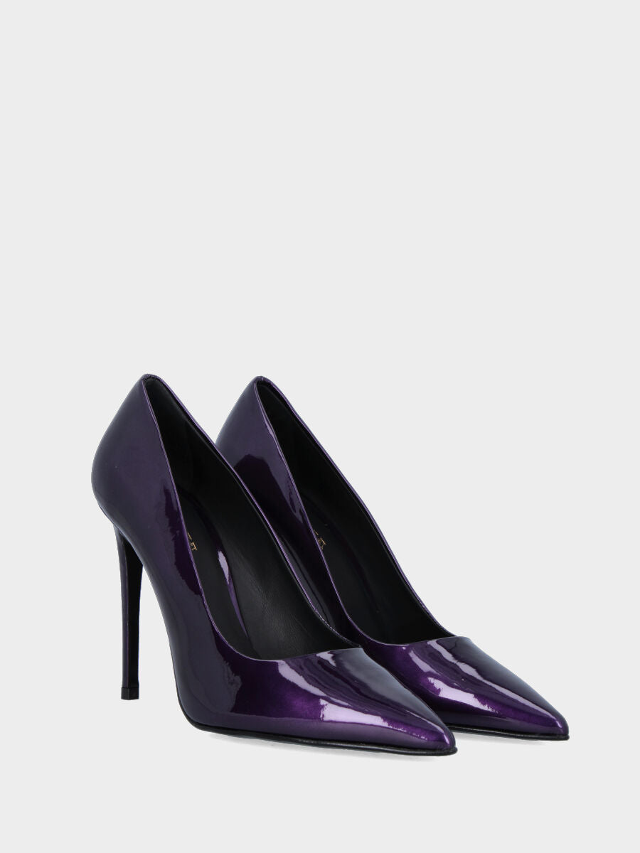 Décolleté viola in vernice a punta sfilata tacco a stiletto