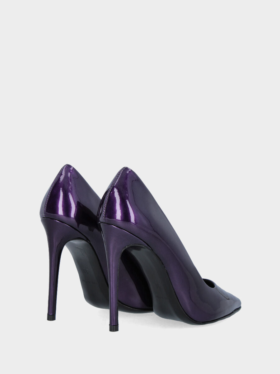 Décolleté viola in vernice a punta sfilata tacco a stiletto