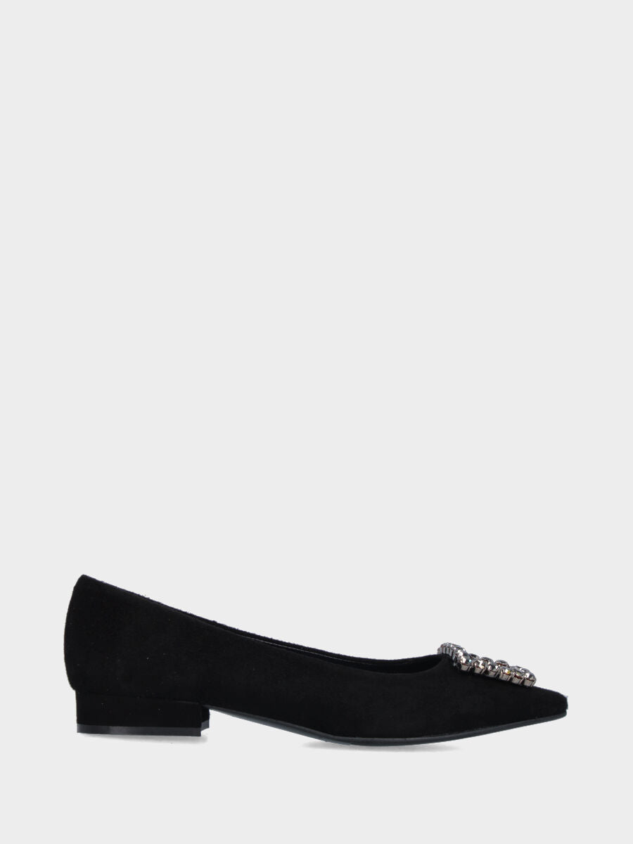 Ballerine noire en suède avec accessoire en cristaux