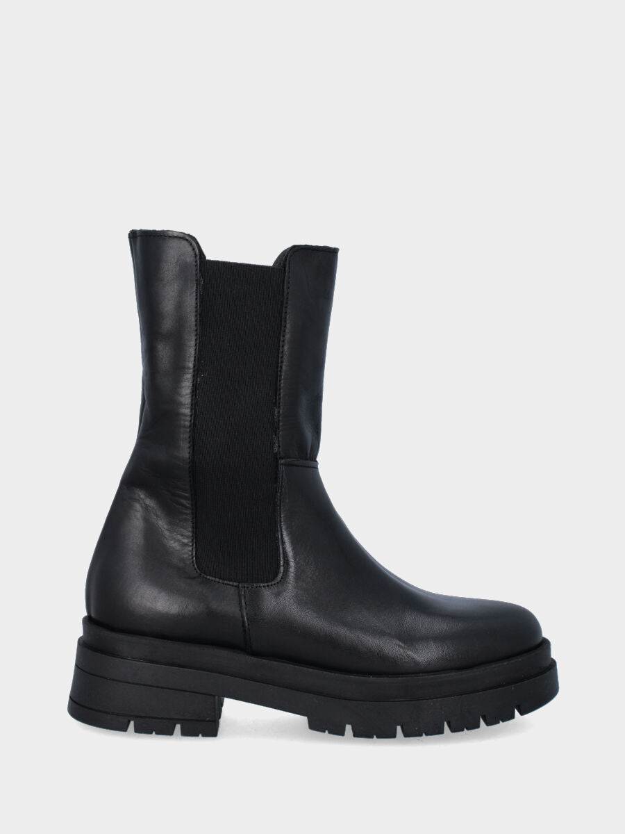 Boot de combat noir en cuir avec semelle crantée et bande élastique