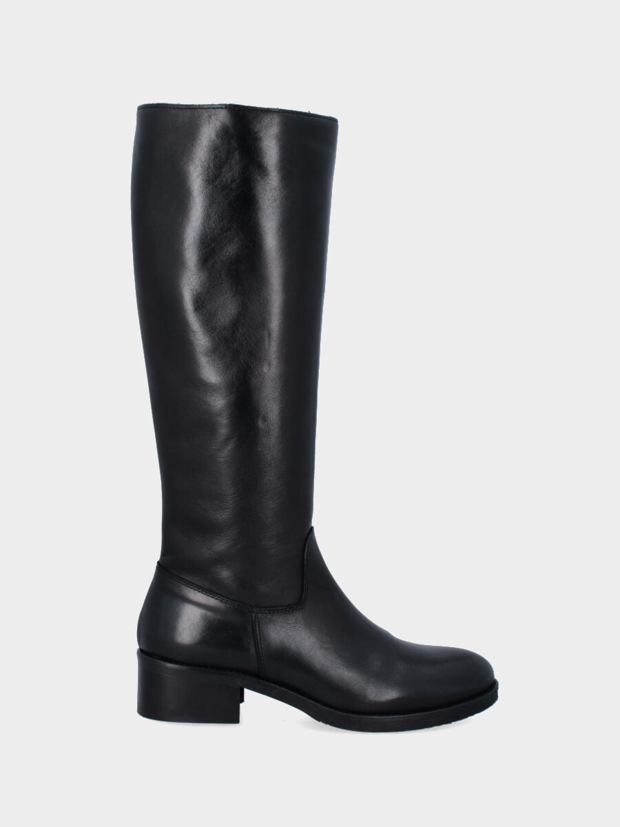 Botte noire en cuir avec fermeture éclair le long de la tige