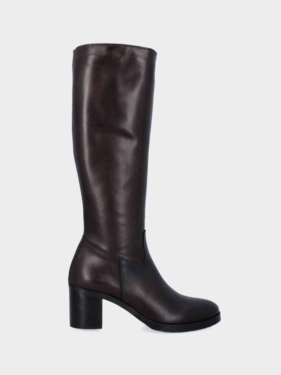 Botte marron en cuir avec fermeture éclair le long de la tige avec talon 50
