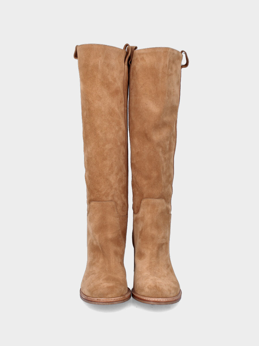 Stivale beige in camoscio con fascetta lungo il gambale