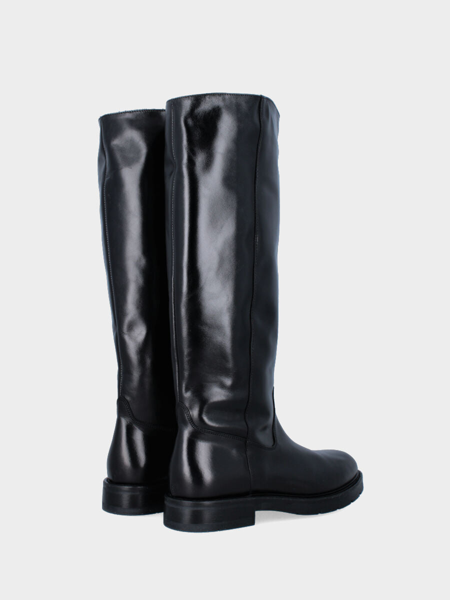 Botte noire en cuir avec tige lisse et fermeture éclair intérieure