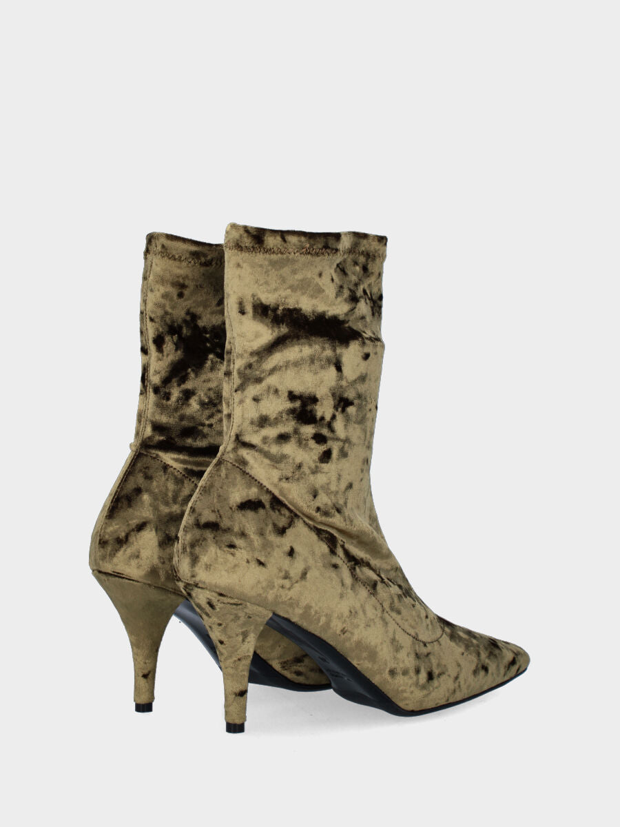 Bronzefarbener Samt-Stiefelette mit enganliegendem Schaft