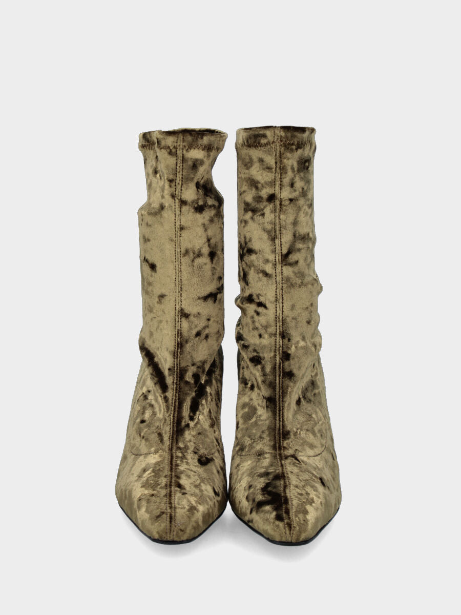 Bronzefarbener Samt-Stiefelette mit enganliegendem Schaft